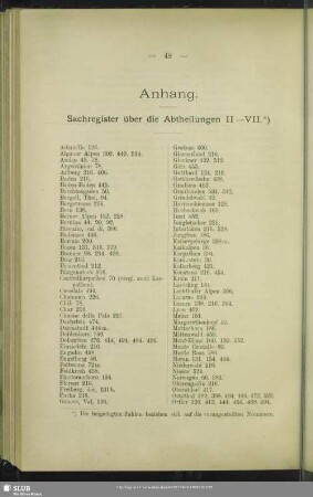 Anhang. Sachregister über die Abtheilungen II - VII