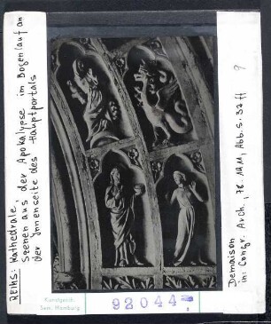 Reims, Kathedrale: Westfassade, Innenseite des Hauptportals, Szenen der Apokalypse