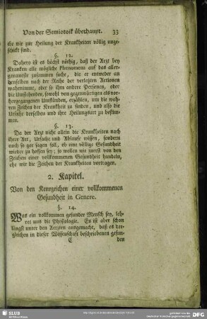 2. Kapitel. Von den Kennzeichen einer vollkommenen Gesundheit in Genere