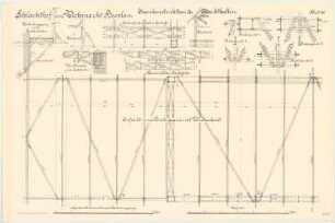 Schlachthof und Viehmarkt, Breslau Eisenkonstruktionen der Markthallen (im Mittelbau der Grossviehhalle): Aufsicht eines Binderpaares mit Windverband 1:20 Knotenpunkte 1:10