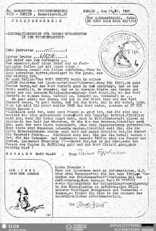1985,Jan.: Informationsbrief für unsere Mitarbeiter
