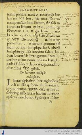 De literarum multiplici divisione.