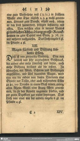XIII. Magen stärkend und Blähung treibende Essenz