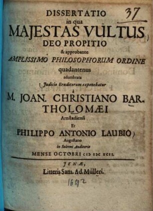 Dissertatio in qua Majestas Vultus ... quadantenus adumbrata