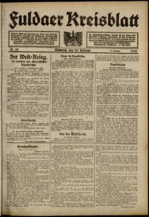 Ausgabe vom Mittwoch, den 20. Februar 1918.