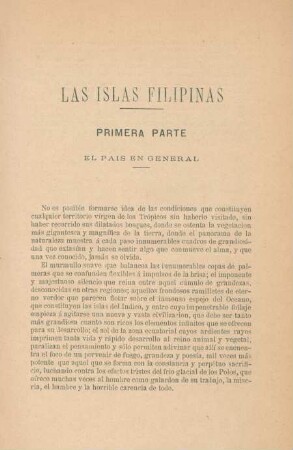 Primera parte. El pais en general