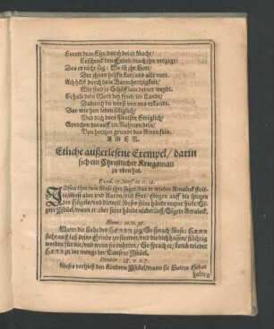 Etliche außerlesene Exempel/ darin sich ein Christlicher Kriegsman zu uben hat.