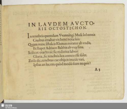 In laudem auctoris octostichon.