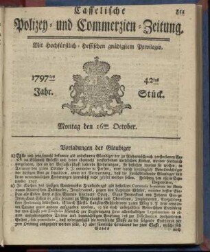 42tes Stueck, Montag den 16ten October 1797