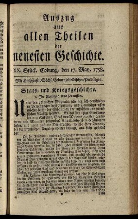 XX. Stück. Coburg, den 17. May. 1758.