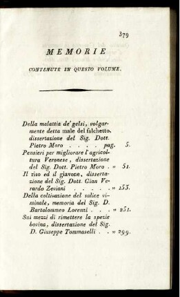 Memorie Contenute in Questo Volume.