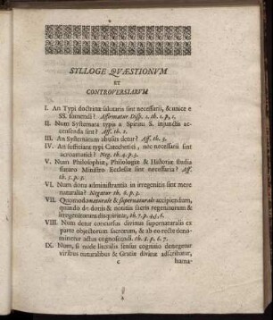 Sylloge Quæstionum Et Controversiarum