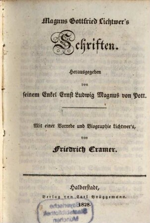 Magnus Gottfried Lichtwer's Schriften