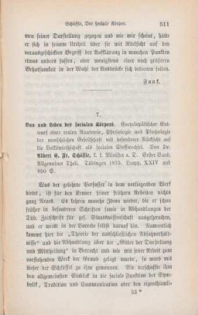 511-513 [Rezension] Schäffle, Albert, Bau und Leben des Socialen Körpers