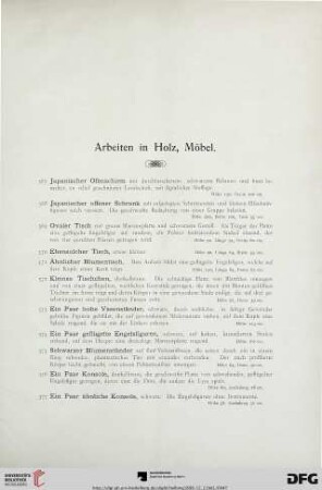 Arbeiten in Holz, Möbel (Nr. 367-402)
