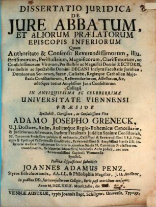 Diss. iur. de iure abbatum, et aliorum praelatorum episcopis inferiorum