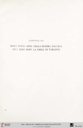 Capitolo VII: Roma dagli anni della bufera gallica agli anni dopo la presa di Taranto