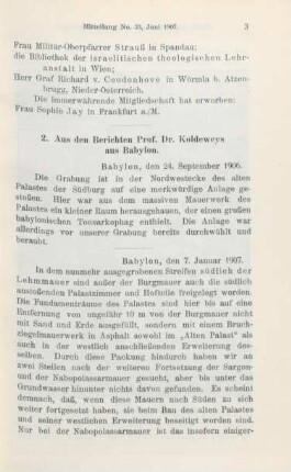 2. Aus den Berichten Prof. Dr. Koldeweys aus Babylon