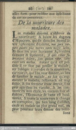 De la nourriture des malades