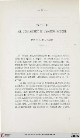 2.Ser.7.1886: Note sur l'emplacement de l'ancienne damiette