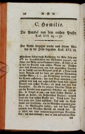 C. Homilie. Die Parabel von dem reichen Prasser. Luk. XVI. 19-31