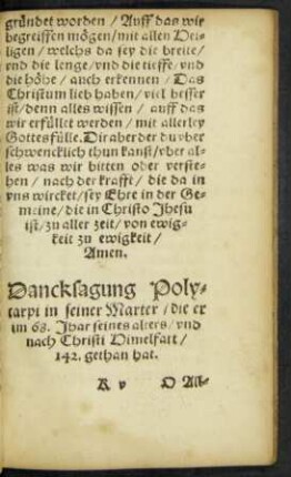 Dancksagung Polycarpi in seiner Marter ...