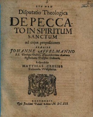Disputatio Theologica De Peccato In Spiritum Sanctum