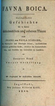 Favna Boica : Durchgedachte Geschichte der in Baiern einheimischen und zahmen Thiere. 2,2