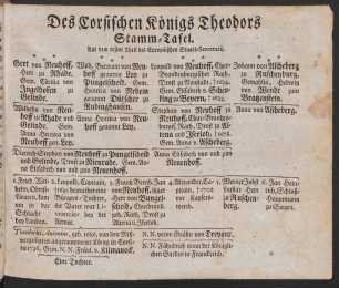 Des Corsischen Königs Theodors Stamm-Tafel