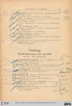 Nachtrag. Handzeichnungen und Aquarelle des XV. – XIX. Jahrhunderts (Nr. 912-999)