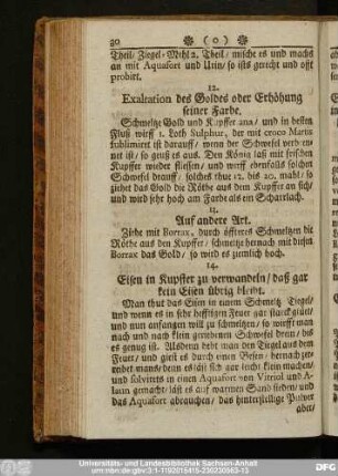 12. Exaltation des Goldes oder Erhöhung seiner Farbe.