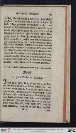 Brief der Frau Derby an Clarissen