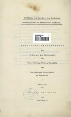 Zeitliche Entwickelung der laminaren Grenzschichten am rotierenden Zylinder