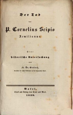 Der Tod des P. Cornelius Scipio Aemilianus : eine historische Untersuchung