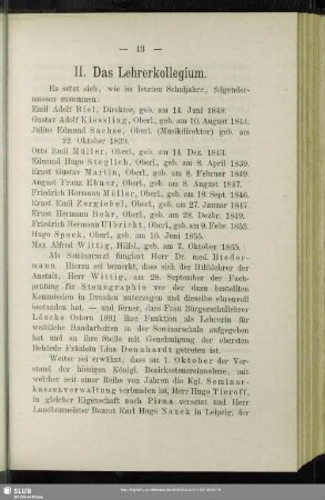 II. Lehrerkollegium