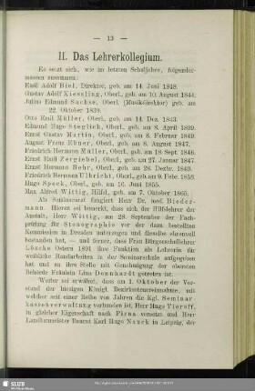 II. Lehrerkollegium