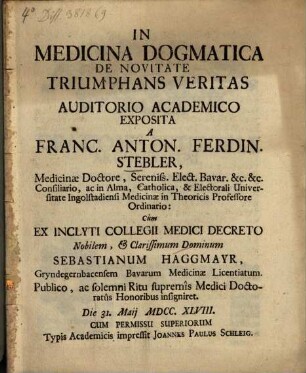 In medicina dogmatica de novitate triumphans veritas
