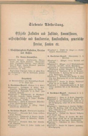 I. Wohlthätigkeits-Anstalten, Vereine und Kassen.
