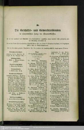 D. Berufsklassen und Gewerbebetriebe : D. Die Geschäfts- und Gewerbetreibenden