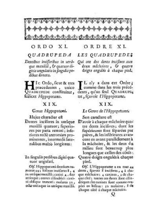 Ordo XI. Quadrupeda Dentibus incisoribus in utrâque maxillâ & quatuor digitis ungulatis in singulis pedibus donata. - Ordre XI. Les Quadrupedes qui ont des dents incisives aux deux mâchoire, & quatre doigts ...