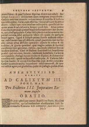 Aeneae Sylvii Senensis Ad Calixtum III. Pont. Max. Pro Friderico III. ... Oratio.