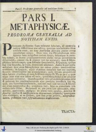 Pars I. Metaphysicae.
