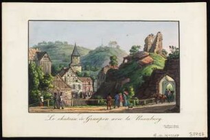 Ansicht der Rosenburg/Hrad Krupka in Graupen/Krupka in der Böhmischen Schweiz, Stich, um 1835 : Le chateau de Graupen avec la Rosenburg. - Dresde : chez Meser , [um 1835]. - 1 Kunstblatt : Stich, koloriert ; Blattgröße 14 x 21 cm, Bildgröße 10 x 16 cm