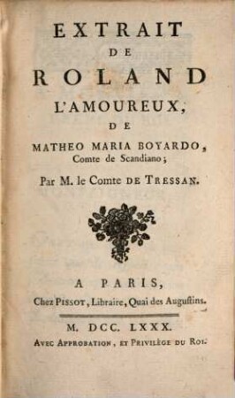 Extrait de Roland l'amoureux de Matheo Maria Boyardo, comte de Scandiano