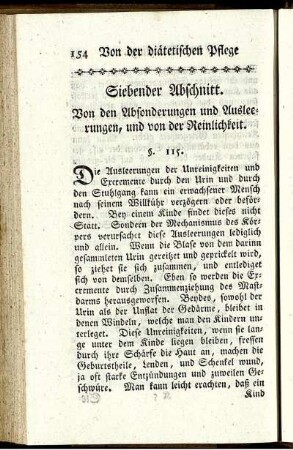 Siebender Abschnitt. Von den Absonderungen und Ausleerungen, und von der Reinlichkeit.
