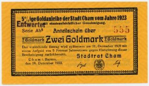 Geldschein / Notgeld, 2 Goldmark, 18.12.1923