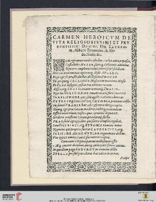 Carmen heroicum de vita relgiosissimi et prudentissimi domini [...]