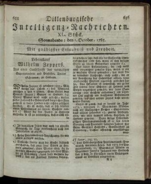 XL. Stück. Sonnabends: den 1. October, 1785.