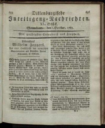 XL. Stück. Sonnabends: den 1. October, 1785.