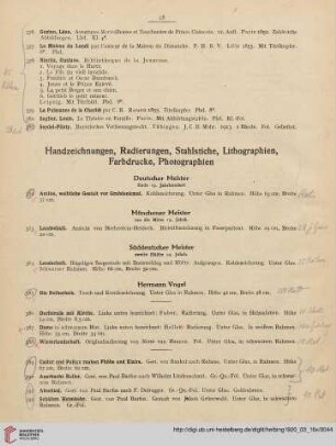 Handzeichnungen, Radierungen, Stahlstiche, Lithographien, Farbdrucke, Photographien (Nr. 382-435)